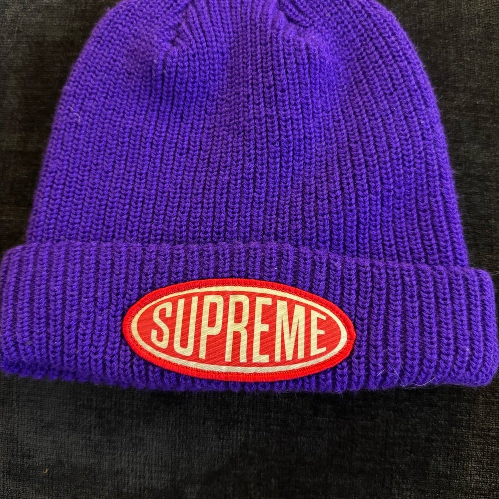 Supreme Purple Beanie with Red Logo